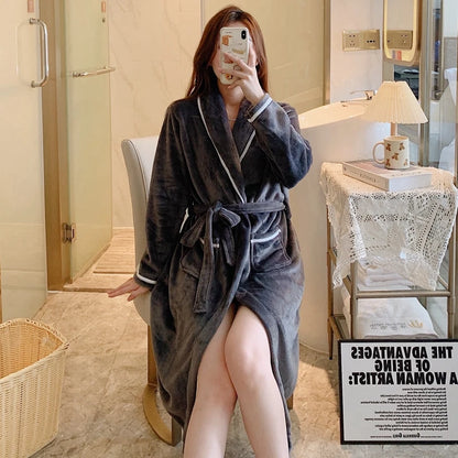 Thickened Flannel Sleepwear Coat for Men And Women Warm Winter Coral Velvet Robe Couple Home Clothes Mid-Length Bath Robe