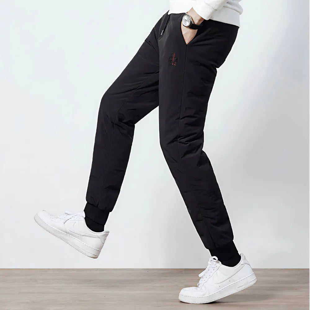 Men Lightweight Thernal Puff Down Pant Winter Chill Black Warm Trousers Adjustable Elastic Waist Underwear Cosy Menswear