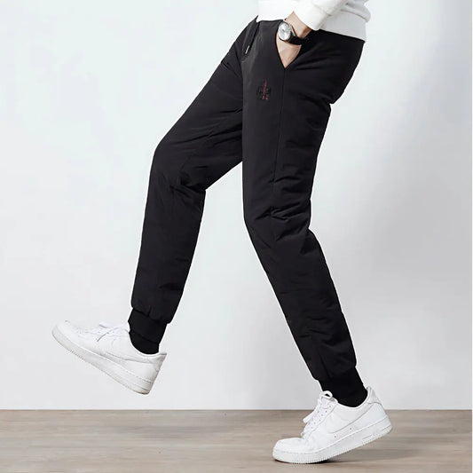 Men Lightweight Thernal Puff Down Pant Winter Chill Black Warm Trousers Adjustable Elastic Waist Underwear Cosy Menswear