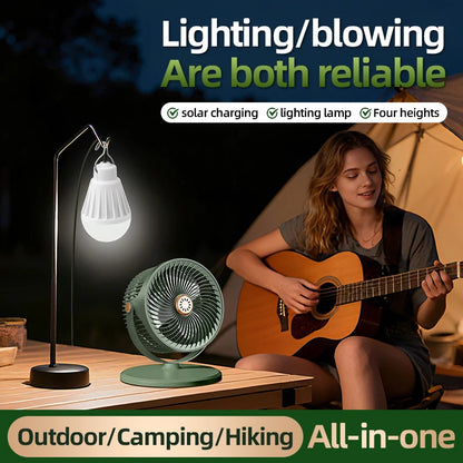 2026 New Upgrade Camping Solar Fan With 4000mAh Battery Powered Tent Camp Fan With Light 5 Speed Wind Adjustable Air Cooling Fan