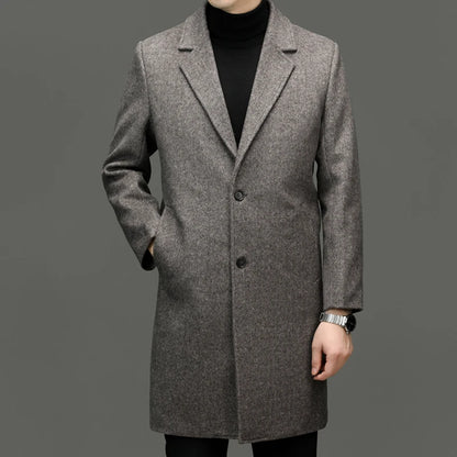 Fall Winter Men Sheep Wool Overcoat Gray Coffee Beige Notched Collar Design Cashmere Coat Male Business Causal Outerwear Office