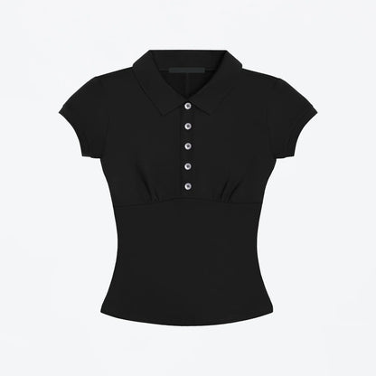 Tank Polo Collar Short-Sleeve T-Shirt, Slim-Fit Waist-Cinching Style, Slimming Hot Girl Style Crop Top, High-Elastic Slim-Fit Waist-Cinching Polo Shirt, Hot Girl Style for Layering or Wearing Alone