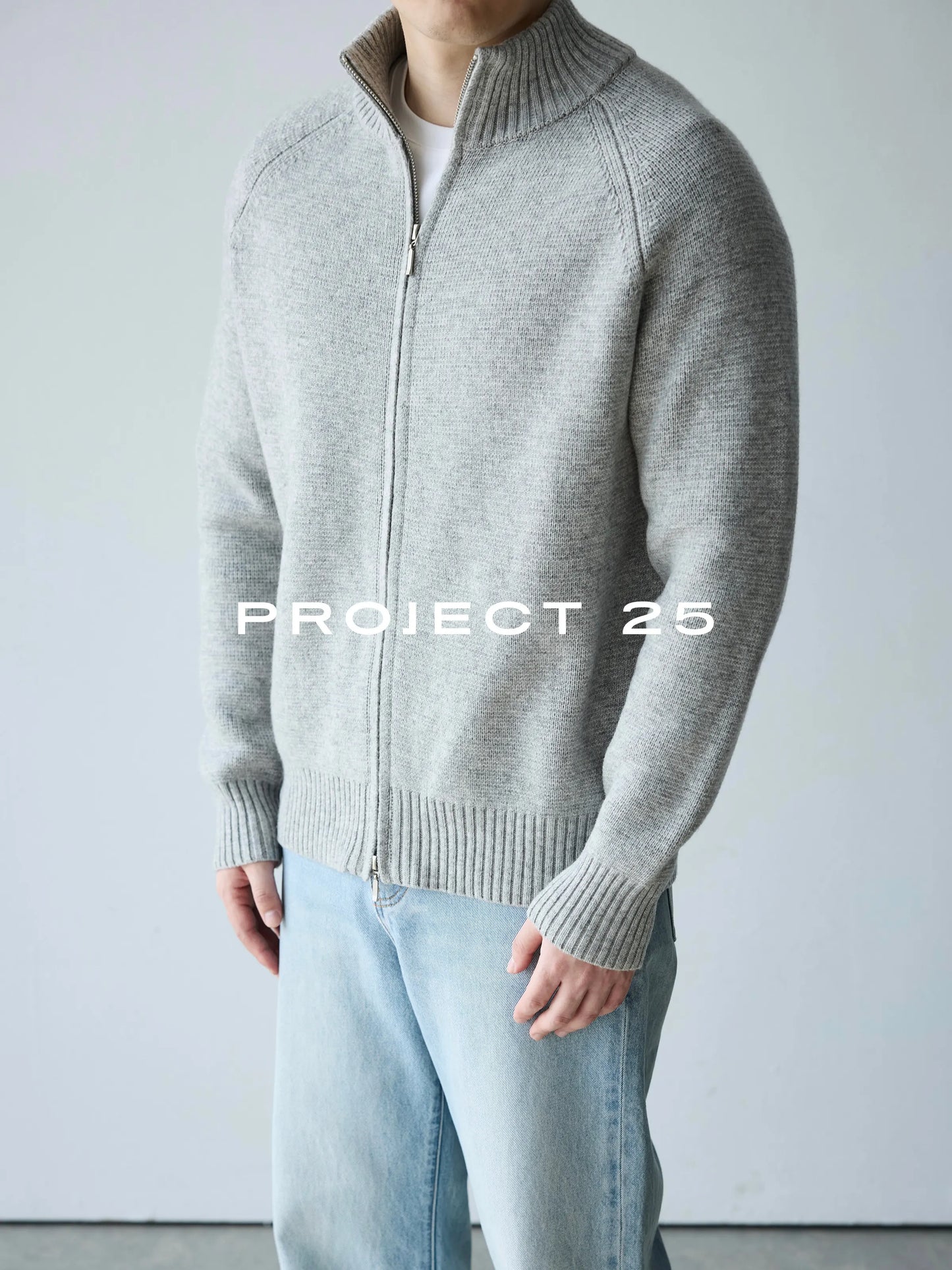 PROJECT 25 Men's Heavyweight 50% Wool Raglan Sleeve Stand Collar Zip-Up Sweater – Premium Commuter Knit Jacket