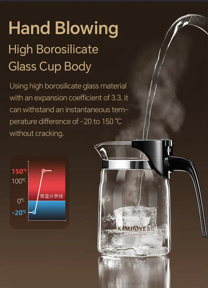 KAMJOVE Teapot Infuser Glass Tea Set One-button Filtering Tea Separation Kettle Tea Coffee Maker Press AUTO-OPEN Art Tea Cup