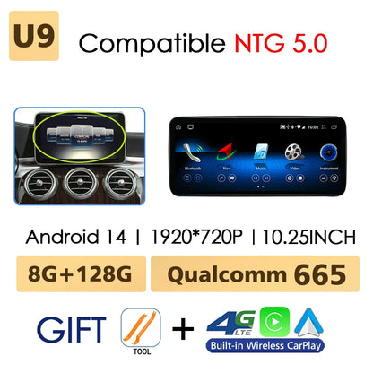 Android 14 CarPlay For Mercedes Benz C Class W205 GLC X253 2014-2018 Car Multimedia Navigation GPS SWC DSP 4G WiFi