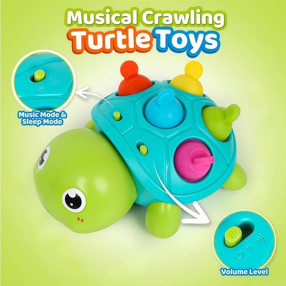 Baby Musical Turtle Crawling Toy, Interactive Light & Sound Sensory Toy, Tummy Time Fine Motor Skill Toy