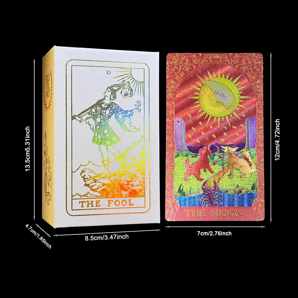 7*12cm Premium Red Gold Foil Tarot Cards PVC Glitter Laser Holographic Divination Deck with Guidebook Luxury Gift Box Board Game