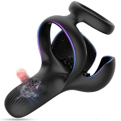 Powerful Vibrating Cock Ring 3 IN 1 Testicle Massager Perineum Stimulator for Men Sex Toys Male Penis Ring Vibrator Adult Goods