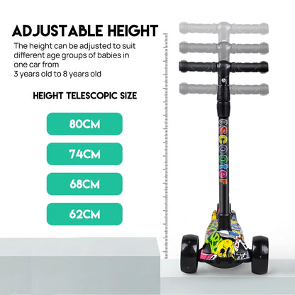 PORIYA Foldable Kids Scooter Adjustable Height Flashing LED Lights 3 Wheels Kick Push