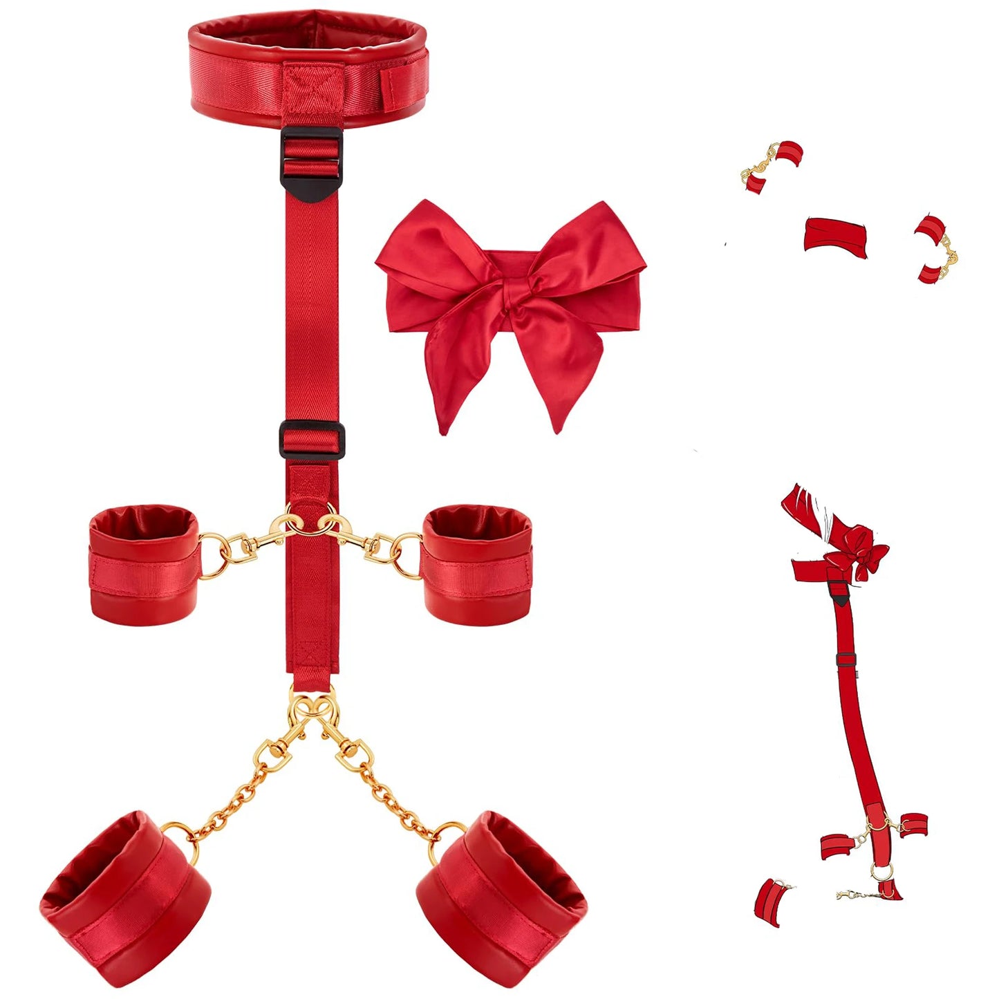 Woman Handcuff Blindfold Sex Toy Set BDSM Couple Restraint Bondage Gear Wrist Ankle Cuffs Adjustable Erotic Cuff Set 18+ Product