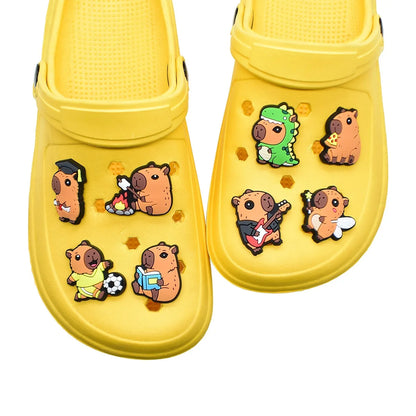 14-100Pcs Capibara Shoe Charms Cute Clog Sandal Garden Shoes Charms Ornaments Accessories Decorations for Kids Party Gifts