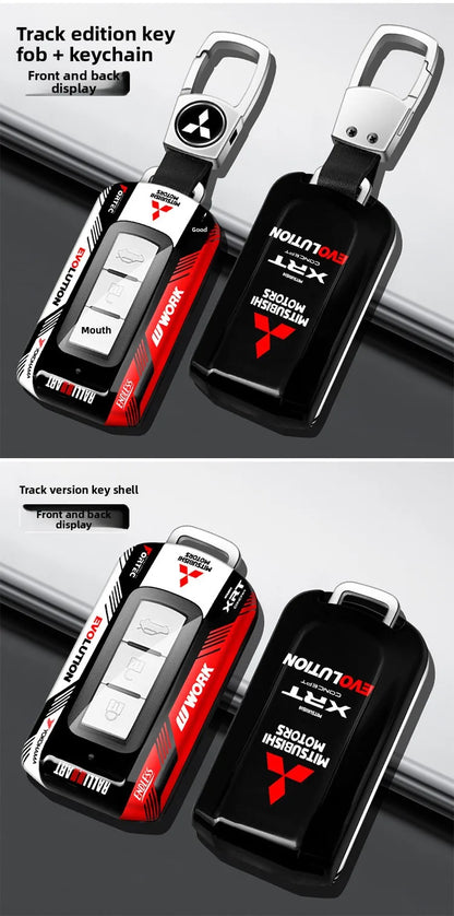 Car ABS Racing Style Key Shell Key Bag Cover Key Rings For Mitsubishi Outlander Eclipse Cross Pajero Lancer Evolution RALLIART