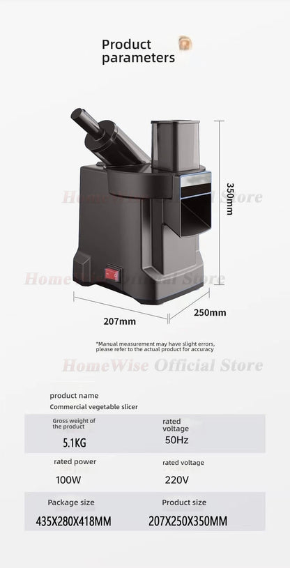 LX Multi-function Vegetable Cutter Fruit Slicer Shredder Cube Cutter 3 Blade Discs Food Processor Oblique and Straight Feed Port