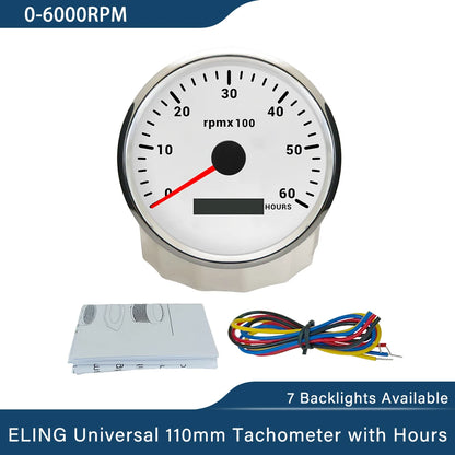 ELING 110mm Tachometer 0-3000 0-4000 0-6000 0-7000 0-8000 RPM LCD Hour Meter with 7 Colors Backlight for Car Boat Yacht 9-32V