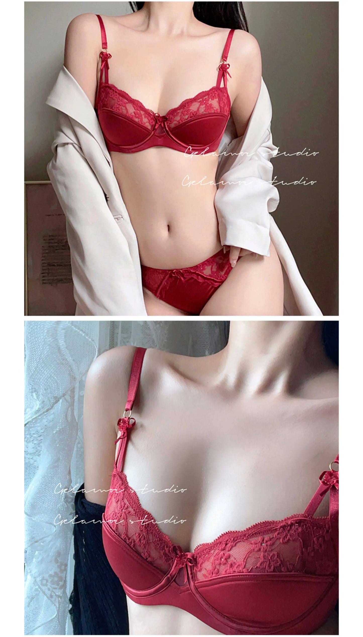 Thin Lace French Bra Set Women Minimizer Push Up Anti-Sagging Back Smoothing Side Support Comfort Sexy Daily Lingerie S-XL 32-38