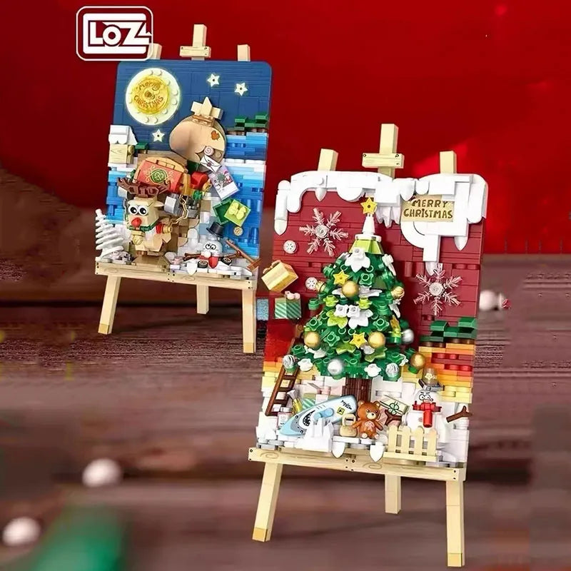 Christmas Sleigh Hanging Painting Building Block Set DIY Creative Drawing Board Assembly Ornaments Children's Toys Gifts
