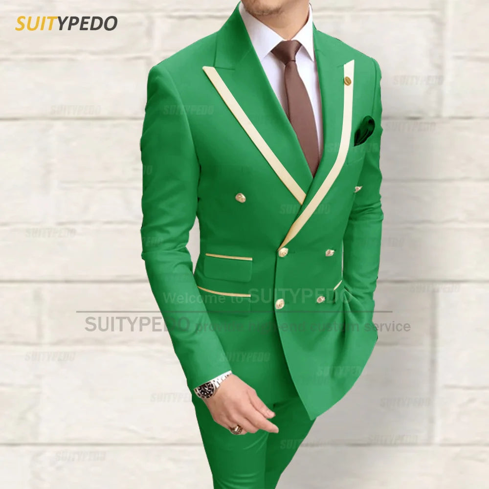 Fashion Men Red Suit Sets Wedding Party Custom Groomsman Elegant Outfits Birthday Banquet Male Stylish Blazer Pants 2 Pieces