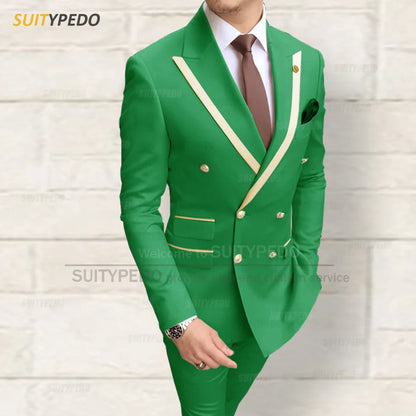 Fashion Men Red Suit Sets Wedding Party Custom Groomsman Elegant Outfits Birthday Banquet Male Stylish Blazer Pants 2 Pieces