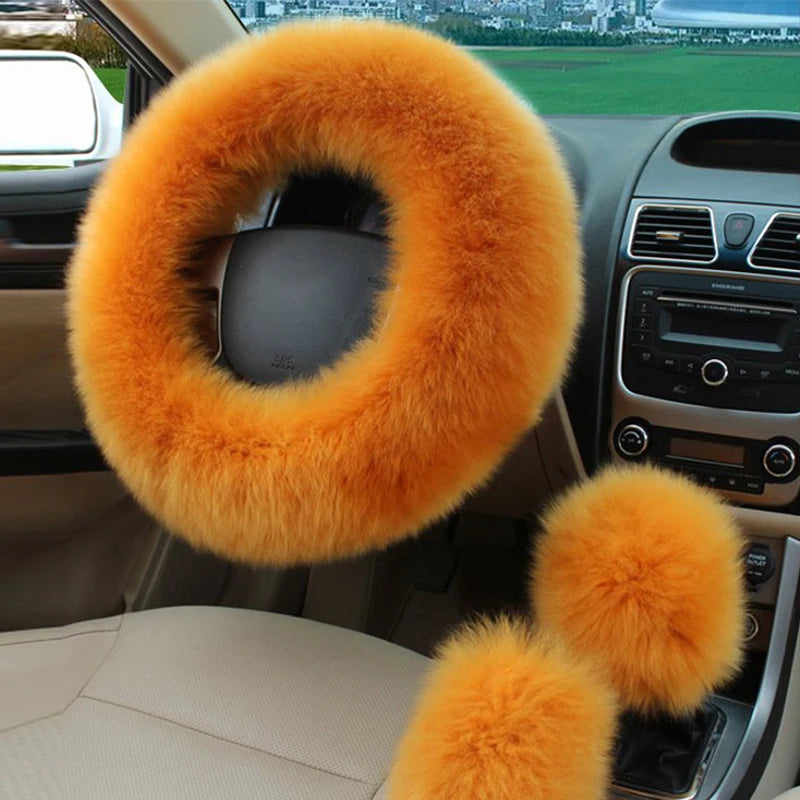 New Car Fluffy Plush Steering Wheel Cover Fashion Winter Warm Fleece Non-slip Handle Gloves Ladies Car Decoration Accessories