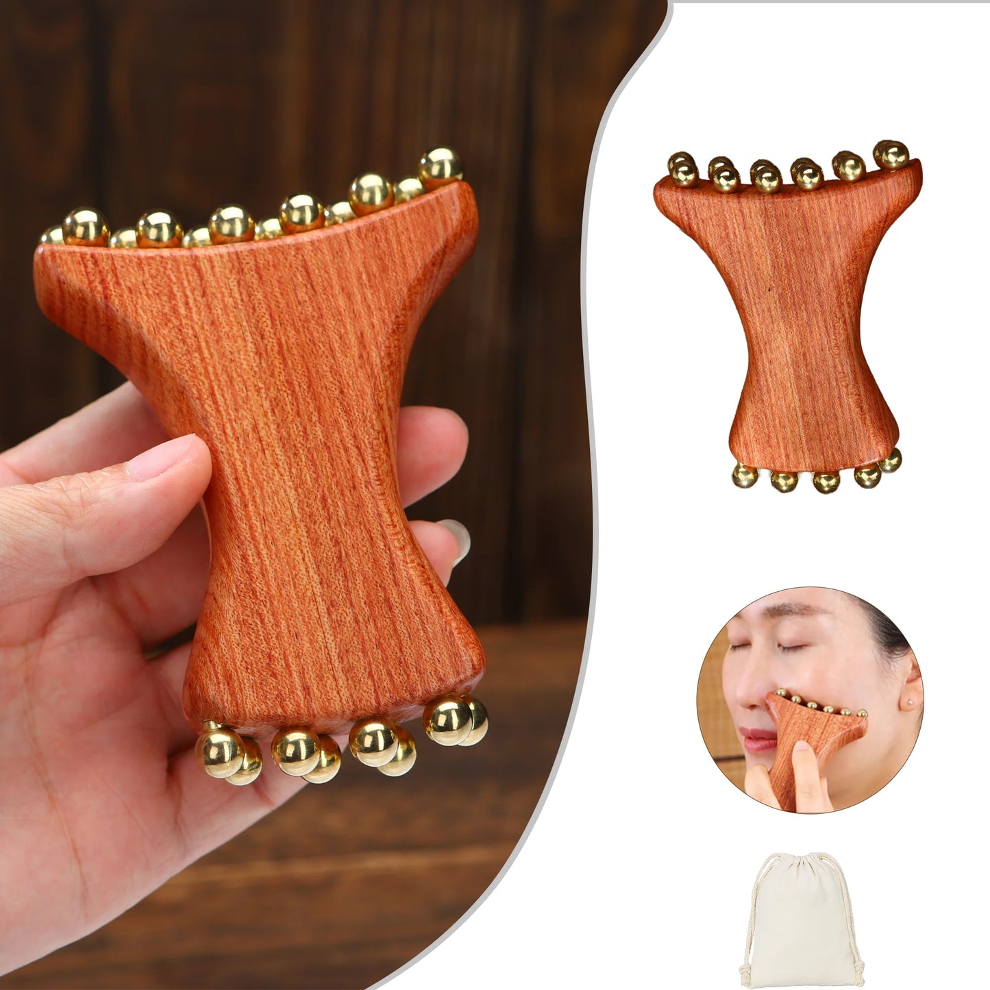 Radiant Skin Savior Lymphatic Detox Face Massager Fades Wrinkles Firms Jawline and Eyes Natural Copper Wood Beauty Tool