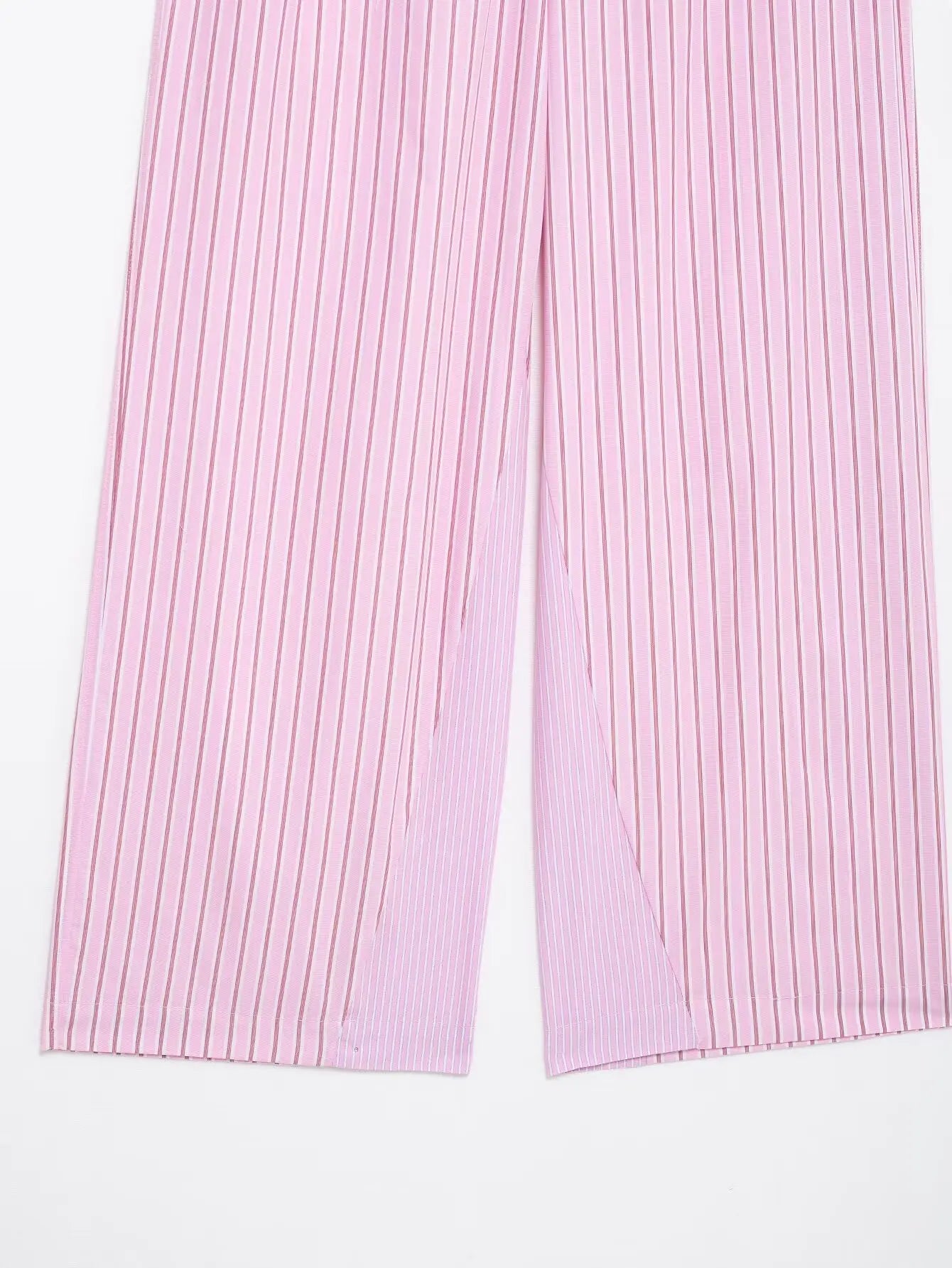 HH Women Striped Pants Suit Lapel Pocket Single-breasted Blouse+Side Zipper Lace Short Top+High Waist With Belt Poplin Pant