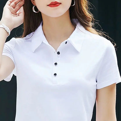 Female Tee Slim 100℅ Cotton Plain Button Women's Polo Korean Clothing Goth T-shirts Elegant Cheap Aesthetic Hot Sales Emo Kpop