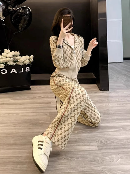 Casual Sportswear Set for Women Autumn 2024 Fashion Anti-Aging Popular Sweatshirt Two-Piece Set Long Sleeve Long Pants Polyes...