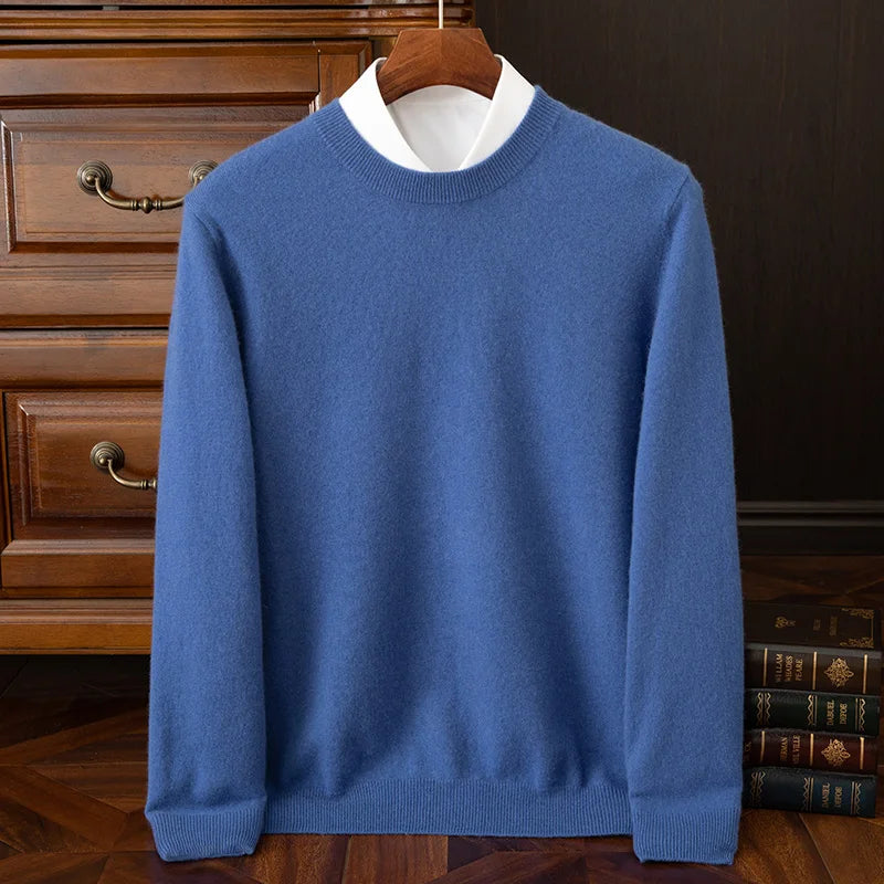100% cashmere men's pullover business casual solid color knitted sweater loose Pull round neck Tops basic versatile Jumper