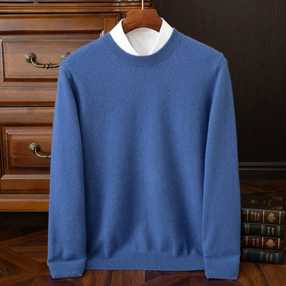 100% cashmere men's pullover business casual solid color knitted sweater loose Pull round neck Tops basic versatile Jumper