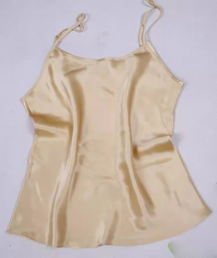 Women's 100% Mulberry Silk 16 momme Spaghetti Strap Camisole Tank Top Vest Sleepwear M-4XL YM002