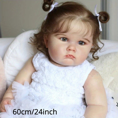 BZDOLL Realistic 60cm 24inch Soft Vinyl Reborn Baby Fat Big Doll with 3D-Paint Skin and Vascular Vein Toddler Toy for Kids Art Gift (not including Sheep) Including Feeding Bottle and Pacifier