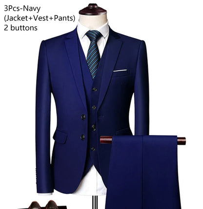 Elegant Men Suits 3 Pieces 2 Blazers Sets Wedding Jackets Vest Pants  Classic  2025 Formal Coats Korean Costumes