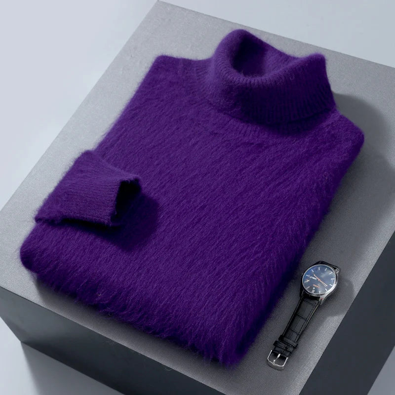 Autumn and Winter Men Loose Turtleneck 100% Mink Cashmere Sweater Men's Casual Thermal Pullover Solid Color Knit Plus-Size Top