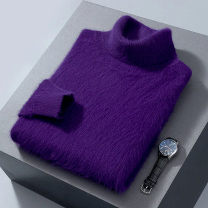 Autumn and Winter Men Loose Turtleneck 100% Mink Cashmere Sweater Men's Casual Thermal Pullover Solid Color Knit Plus-Size Top