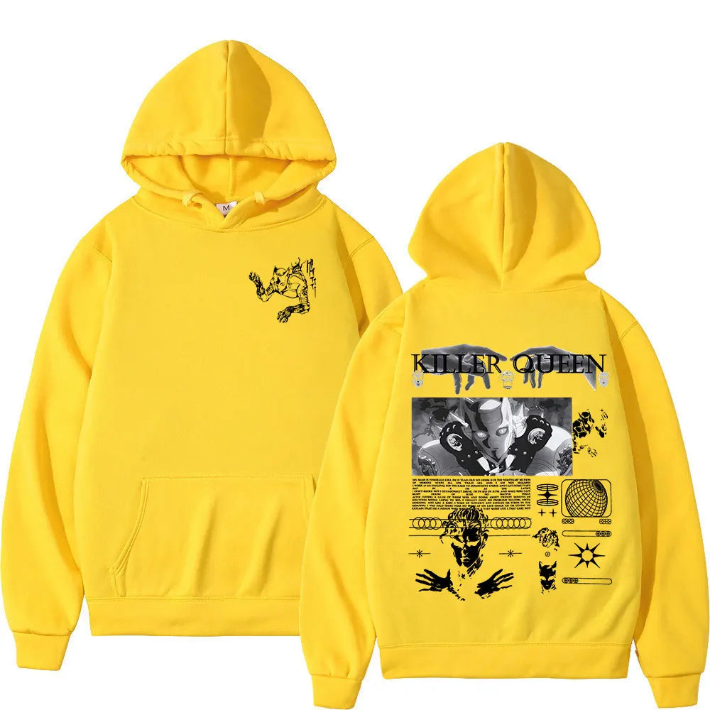 Anime Jojo Bizarre Adventure Hoodies Killer Queen Graphic Men Women Casual Sweatshirts Oversized Long Sleeves Fleece Pullovers
