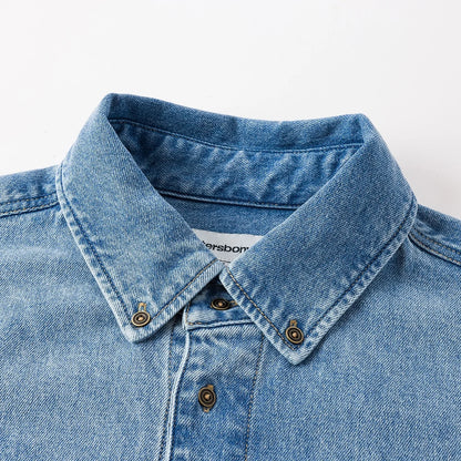 Metersbonwe Men's 2026 Spring Loose Lapel Long Sleeves Shirt Comfort Vintage Denim Light Blue Jacket Classic Casual Fashion Top