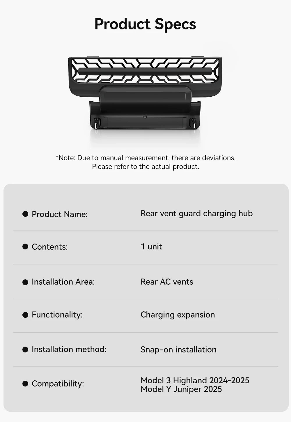 YZ For Tesla Model Y Juniper Model 3 Highland Rear Air Vent 27W Quick Charger USB Shunt HUB Power Splitter Apple Type-C Charger
