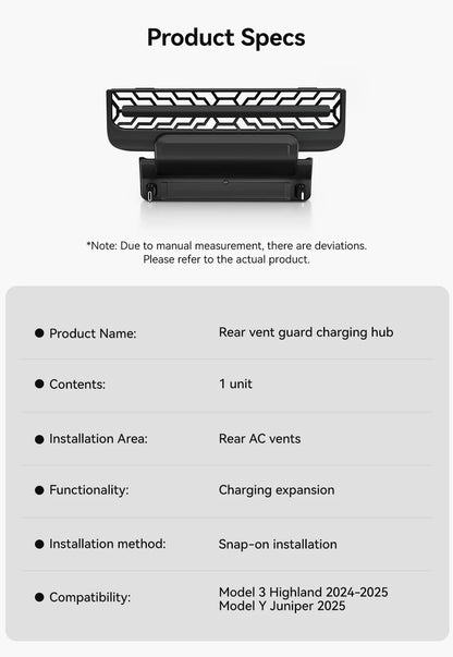 YZ For Tesla Model Y Juniper Model 3 Highland Rear Air Vent 27W Quick Charger USB Shunt HUB Power Splitter Apple Type-C Charger