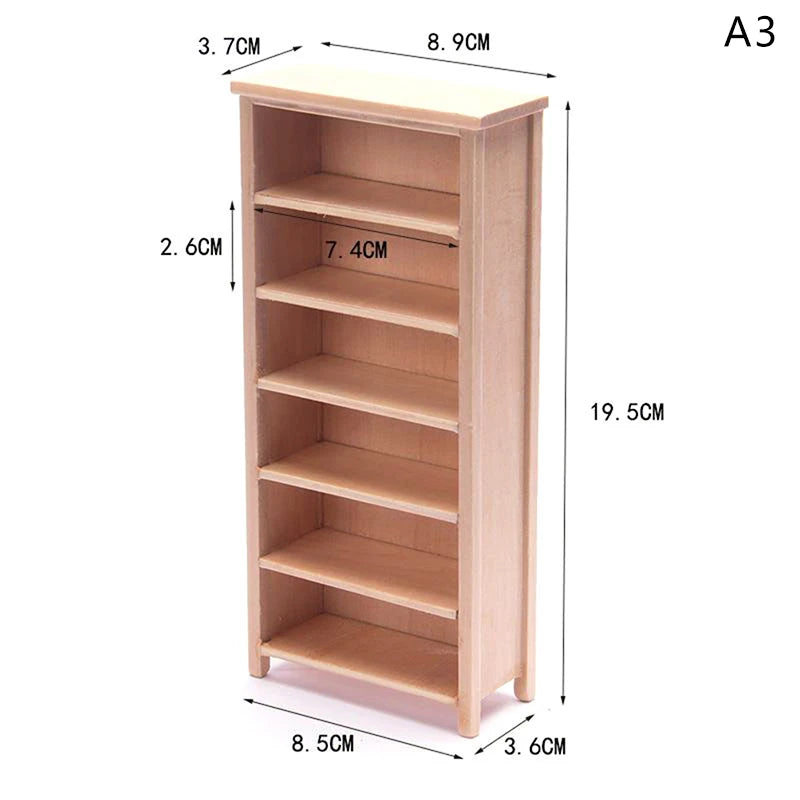 1Pcs Dollhouse Miniature furniture Bookcase Display Shelf Modern Style Wood Bookcase Doll House Toys