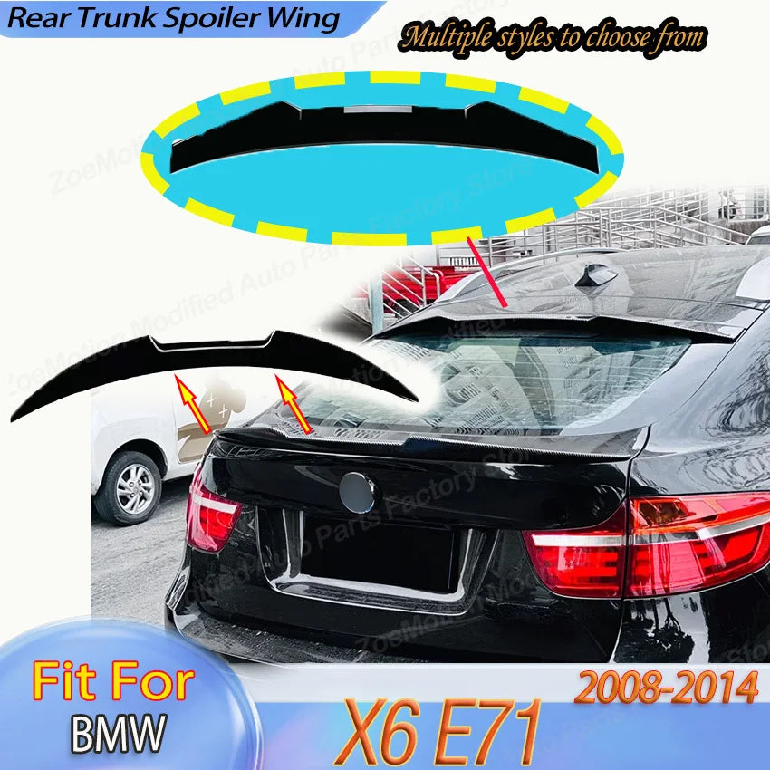 For BMW X6 E71 2008-2014 Rear Trunk Spoiler Wing Airfoil Shark Fin Rear Boot Lip Ducktail Drift Reduce Lift Body Kit Tuning Trim