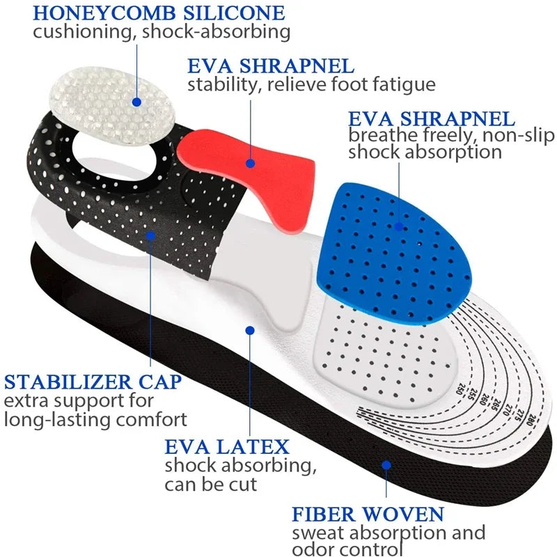 1Pair Orthopedic Insoles Memory Foam Cushion Gel Insole Silicone Arch Support Pads Sport Shoe Pad Soft Running Insert