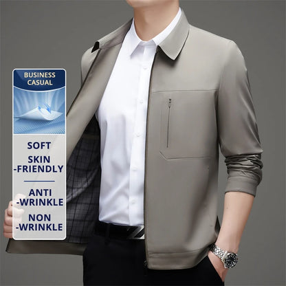 High End Anti Wrinkle Mature Men Business Casual Blazer Jacket Dad's Outfit Windbreaker Autumn Middle Aged Executive Coats