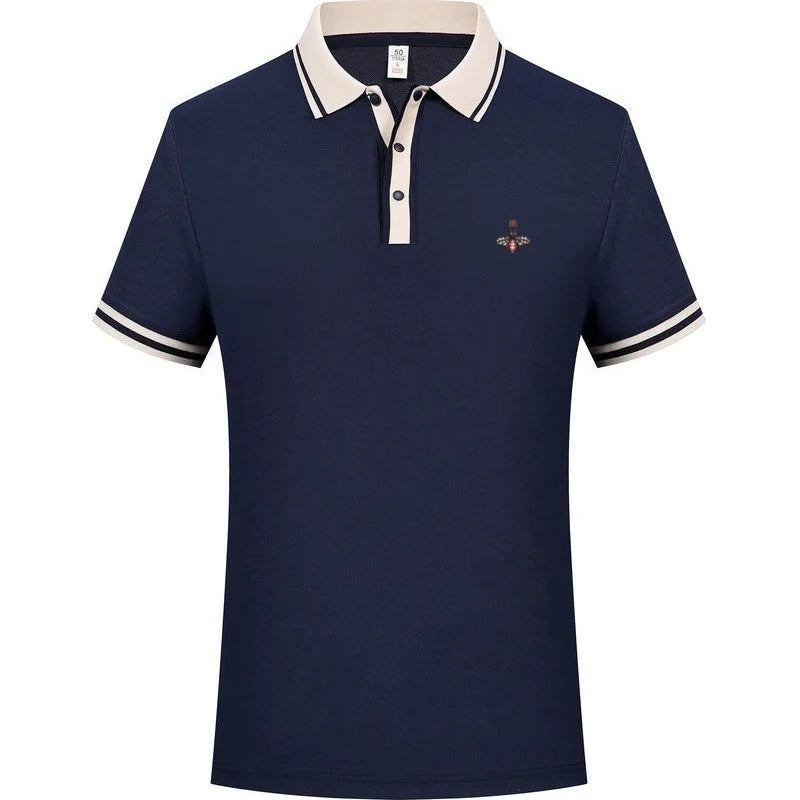 100% pure cotton high-end brand men's short sleeve polo shirt 2026 summer luxury fashion bee embroidery golf top casual T-shirt