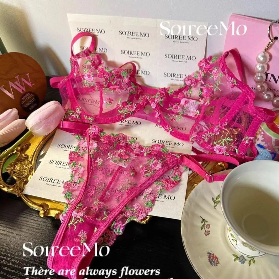 Sexy French Lingerie Set Floral Embroidery Sheer Mesh Bra with Soft Underwire Comfort Support for Large Bust CA S-XL MOYISU Bras