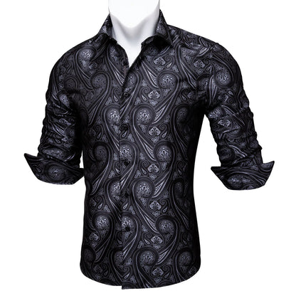 Gold Paisley Bright Shirts Men Autumn Long Sleeve Casual Flower Shirts For Men Designer Fit Dress Shirts BCY-07