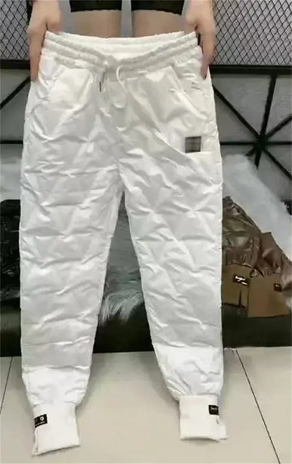 Winter Oversized Down Cotton Pencil Pants Warm Korean Fashion Slim Thick Women Pantalones Casual High Wais Black Trousers 4XL