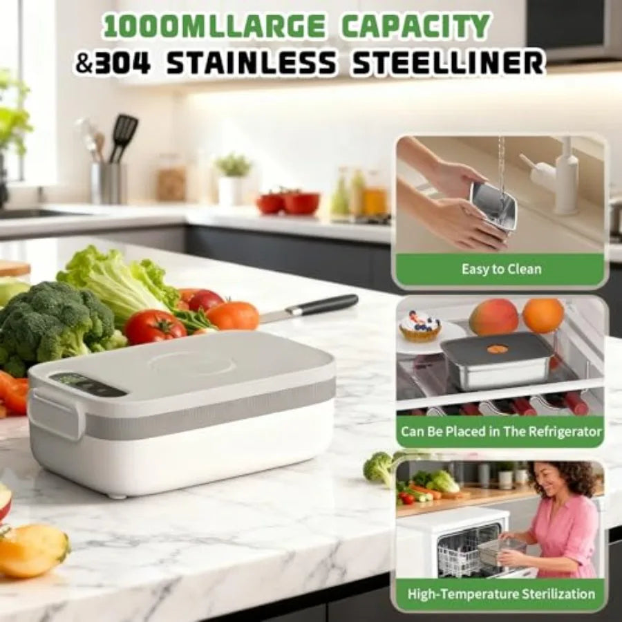 Cordless Electric Lunch Box for Adults 34oz/1L Heated Lunch Box with Timer and Adjustable Heating 14000mAh Rechargeable Portabl
