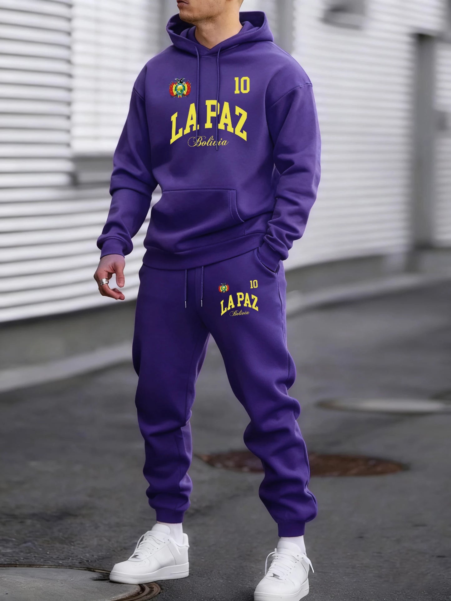 Lapaz Bolivia Emblem Printed Comfy Street Hoodie Winter Fleece Casual Sweatshirts Long Pants Sets Man Basics All-Match Sweatpant