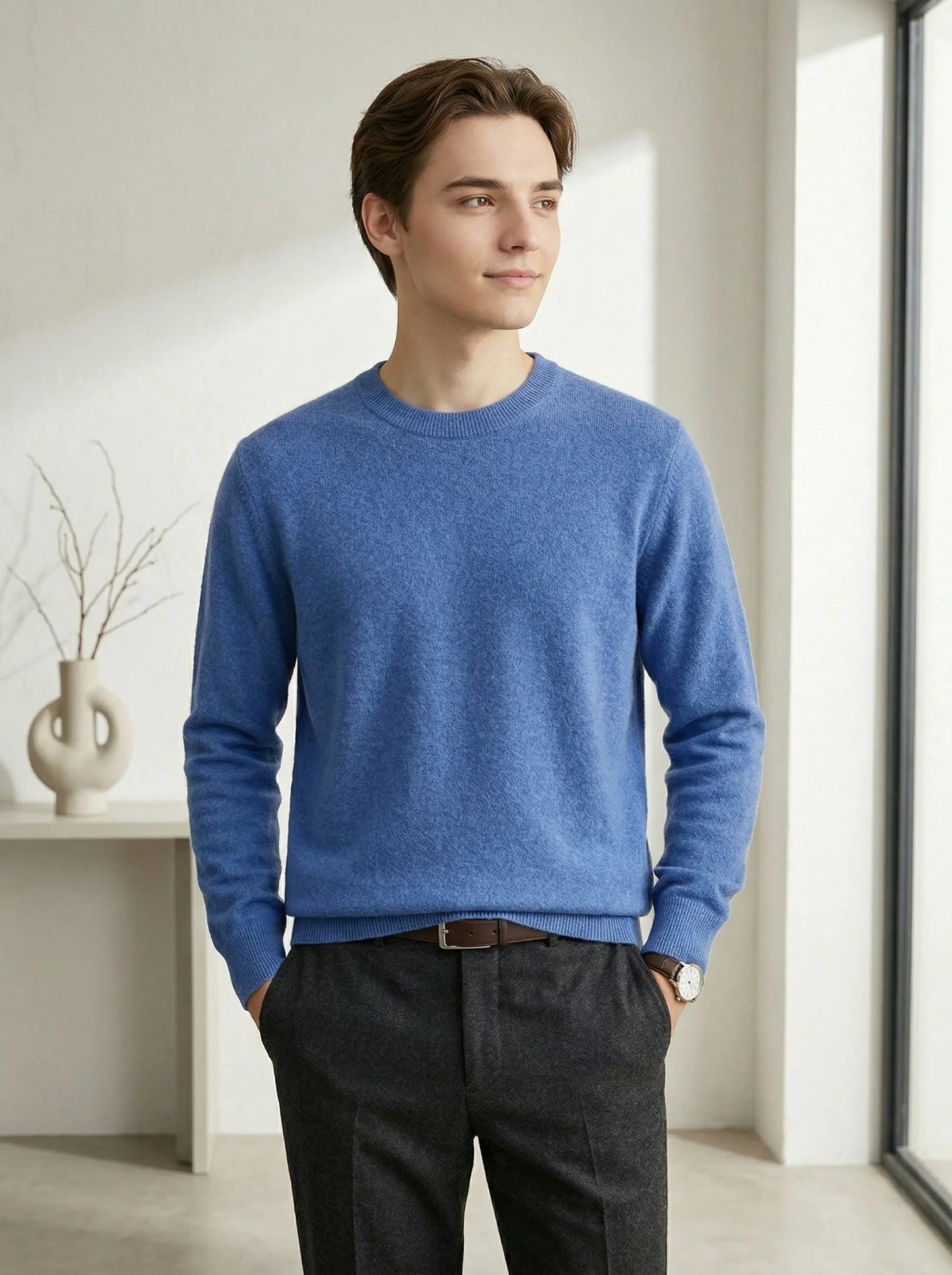 Autumn Winter Men O-neck 100% Merino Wool Pullover Cashmere Sweater Basic Casual Bottom Business Knitwear Soft Warm Clothing