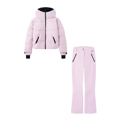HH Women Fashion Pocket Long Sleeve Zipper Hooded Skiing Cotton-padded Drawstring Jacket+High Waist Casual Winter 2026 Pant Set